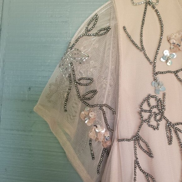 Adrianna Papell Beaded and Sequins Flutter-Sleeve Blush-Pink Dress. Size 10 - Picture 5 of 15